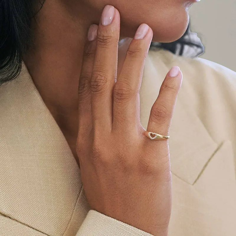 Amora Pavé Heart Signet Ring - Image 2